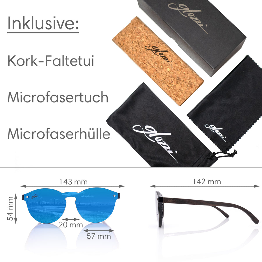 glozzi Daisy – Ebony Blue Daisy Holz Sonnenbrille 