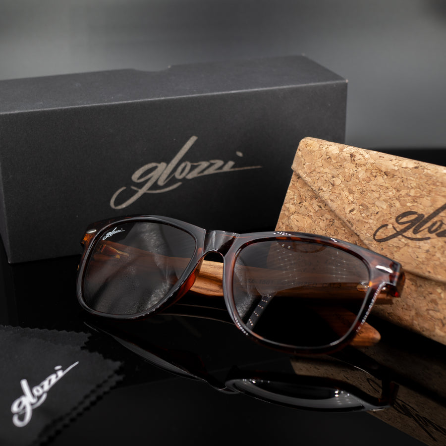 glozzi The Classic - Zebrano Havana Wayfarer Holz Sonnenbrille 