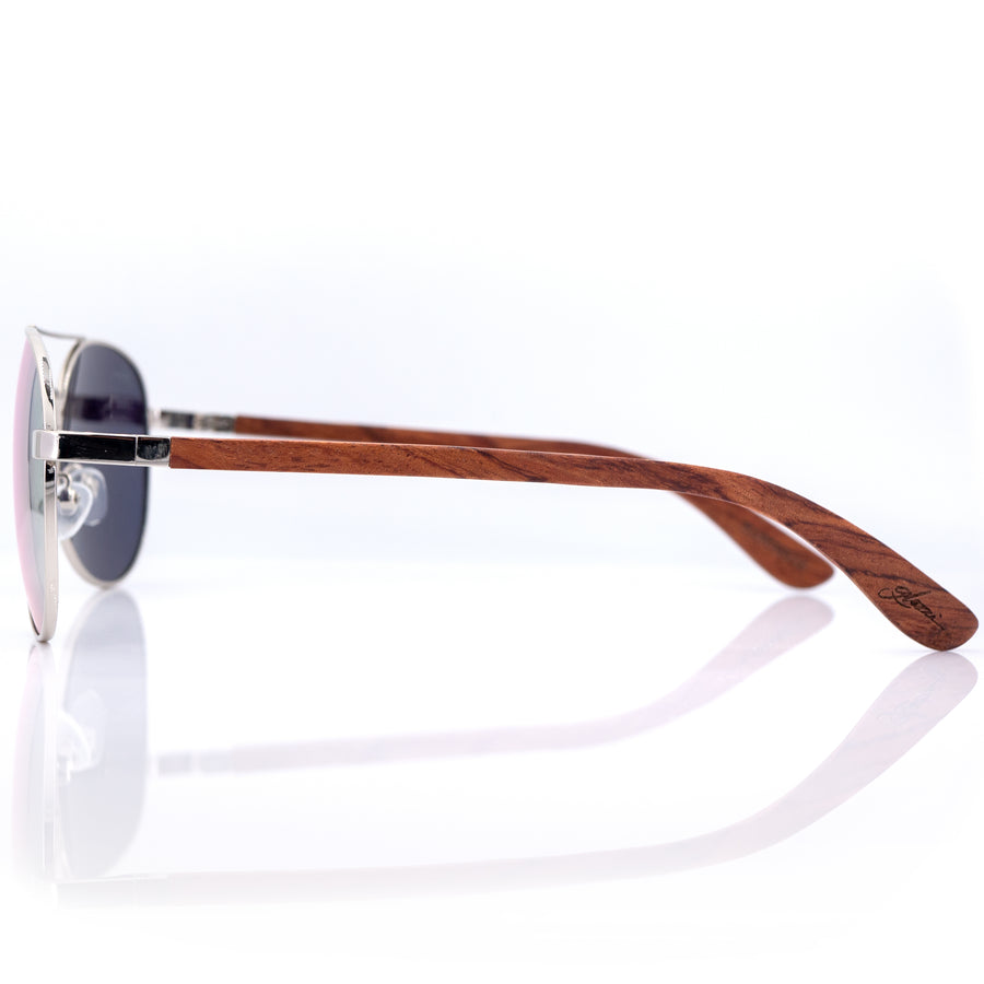 glozzi The Captain - Rosewood Pilotenbrille mit Holzbügeln 