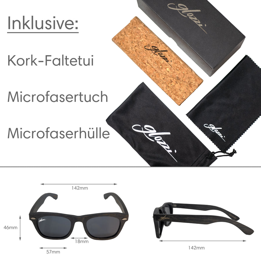 glozzi The Adventurer - Black Bamboo Bambus Sonnenbrille Wayfarer 