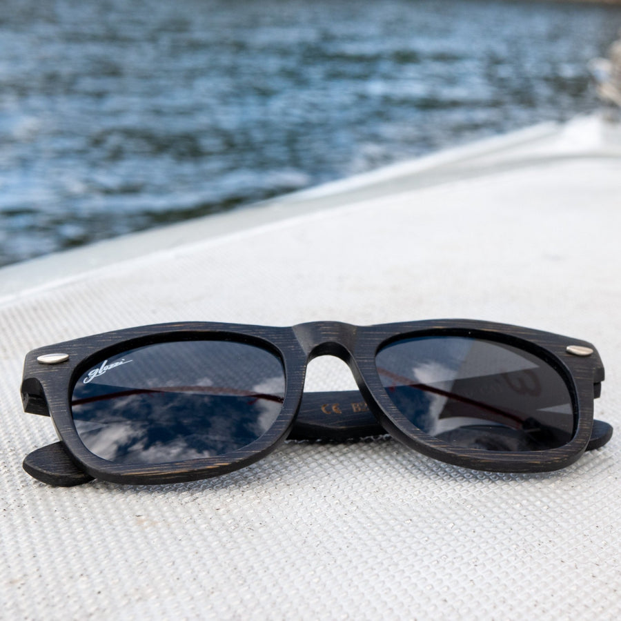 glozzi The Adventurer - Black Bamboo Bambus Sonnenbrille Wayfarer 