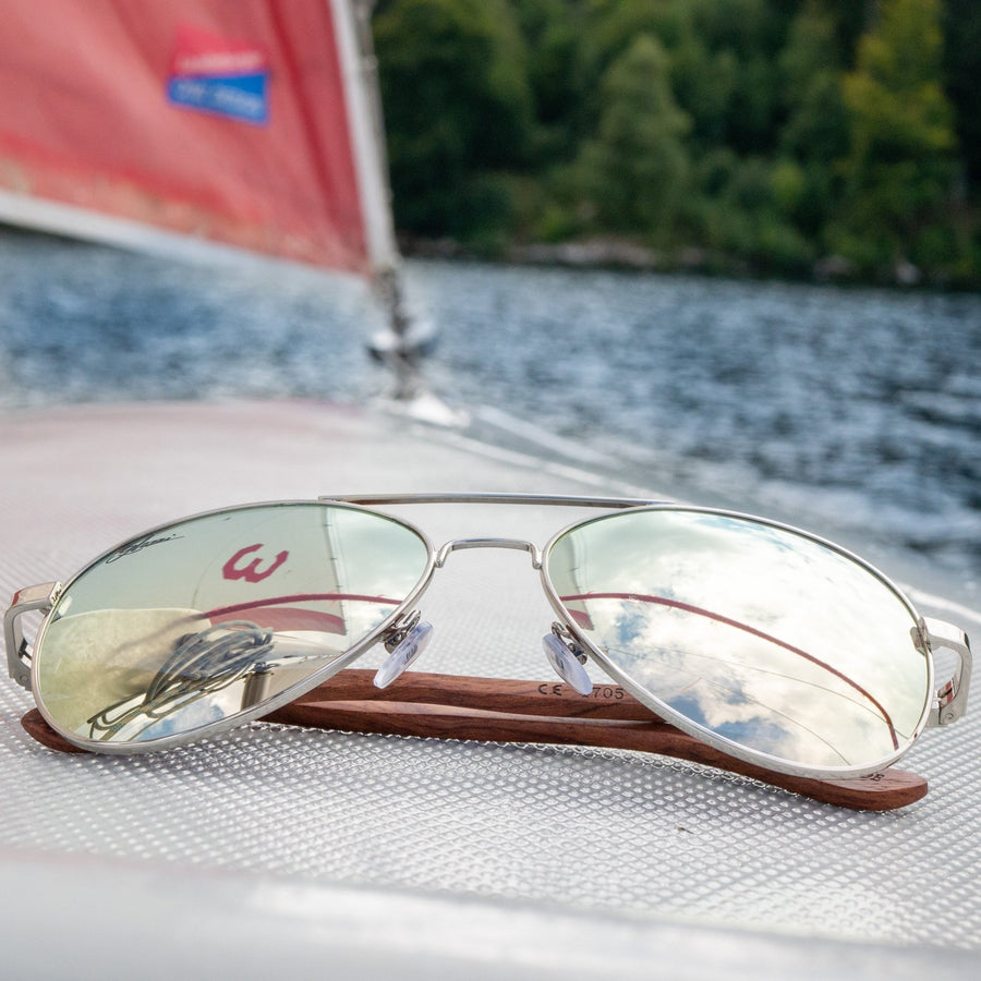 glozzi The Captain - Rosewood Pilotenbrille mit Holzbügeln 