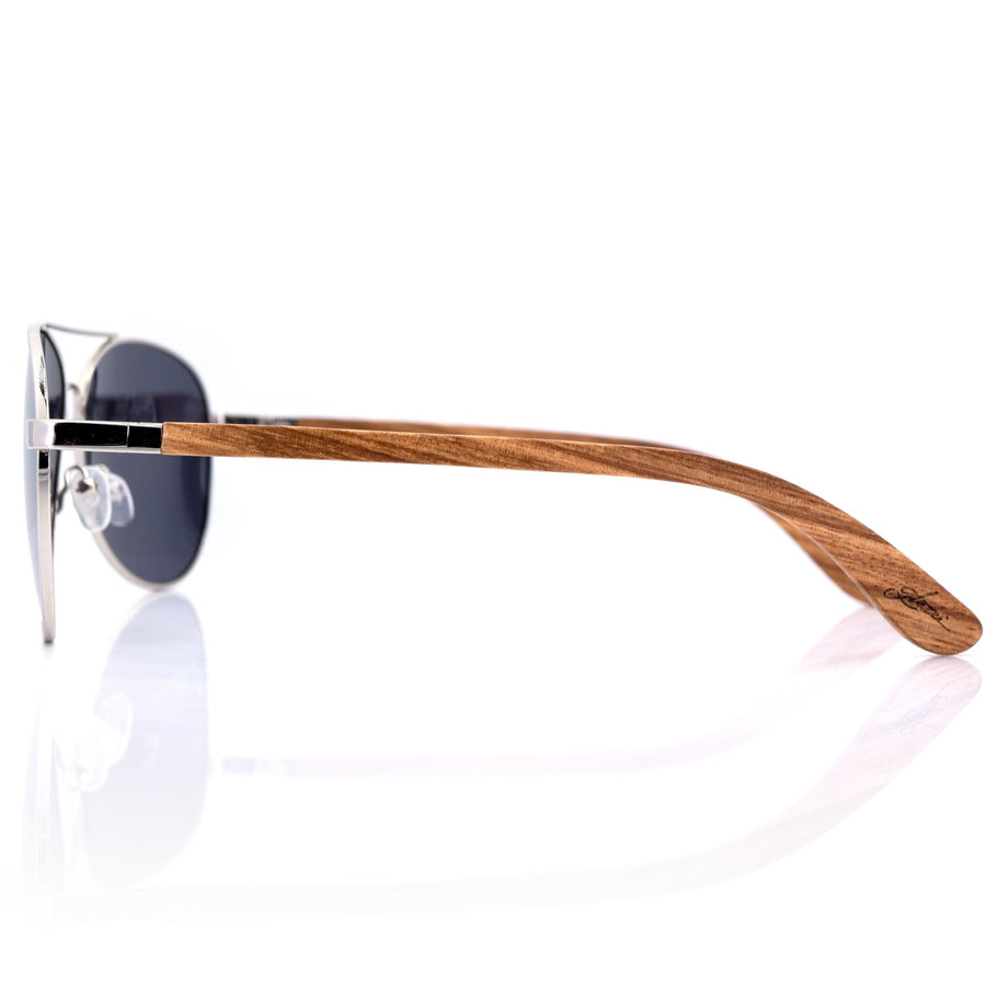 glozzi The Captain - Zebrano Mirror Pilotenbrille mit Holzbügeln 