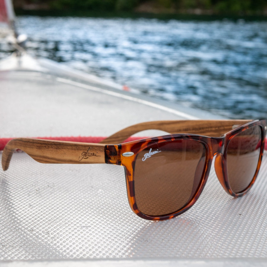 glozzi The Classic - Zebrano Havana Wayfarer Holz Sonnenbrille 